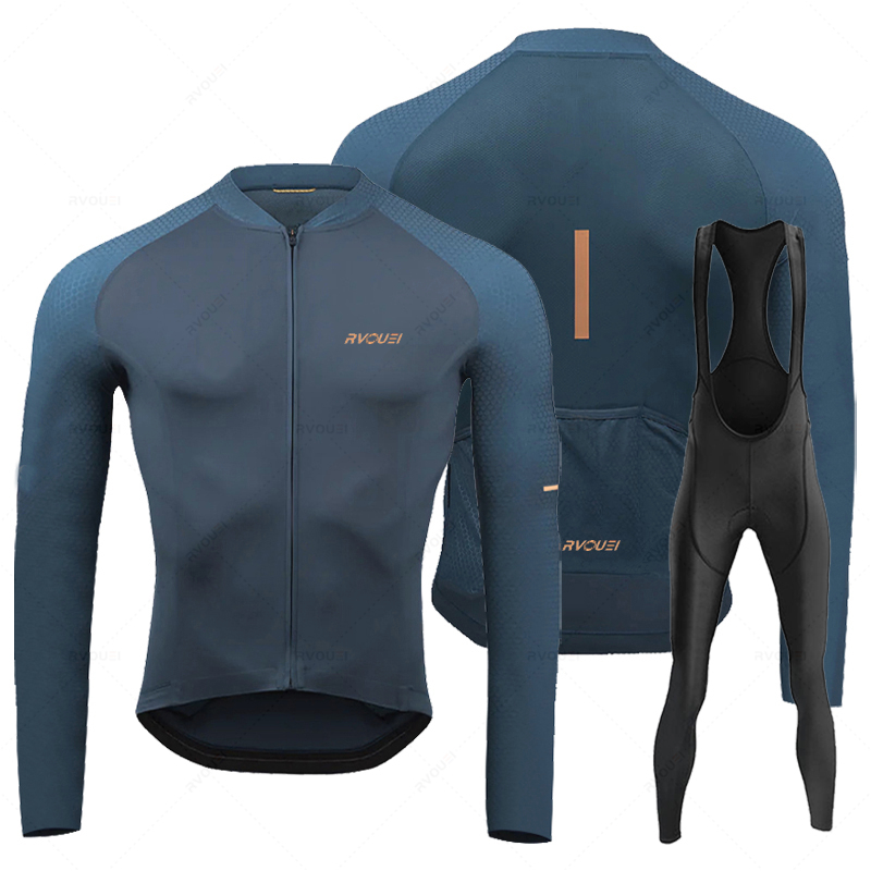 Cycling Bib Shorts - Rvouei Atmungsaktive Langarm Radfahren Jersey Set
