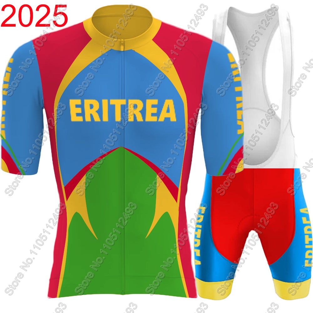 Cycling Bib Shorts - 2025, Eritrea Nationalmannschaft, Radtrikot-Set, kurzärmelig, rot,